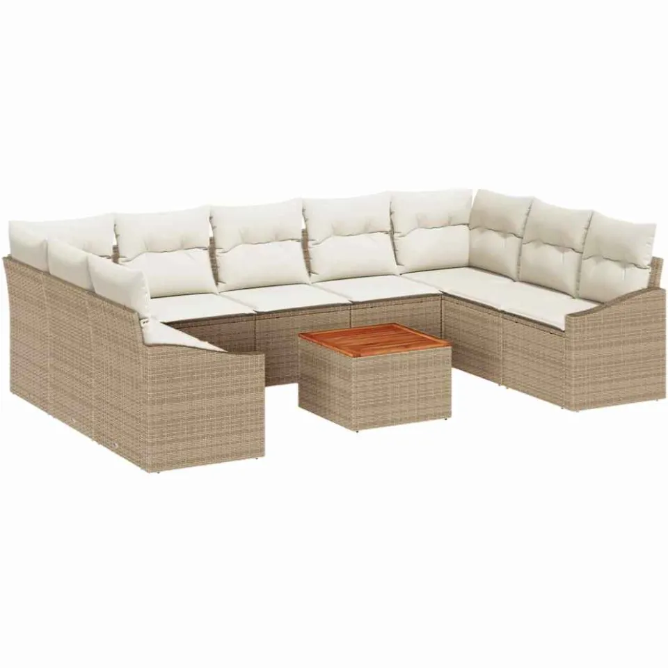 vidaXL Tuinbankenset 10 st Beige en Crème poly rattan