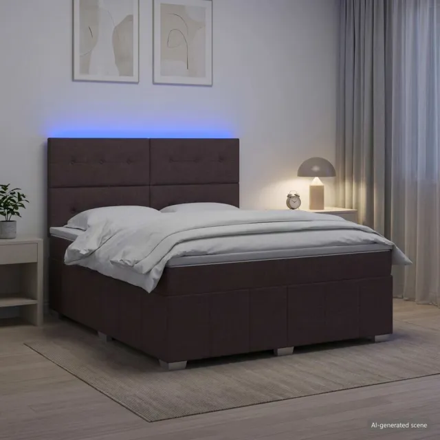 vidaXL LED Boxspring Bed met Matras Donkerbruin 140 x 200 cm Stof