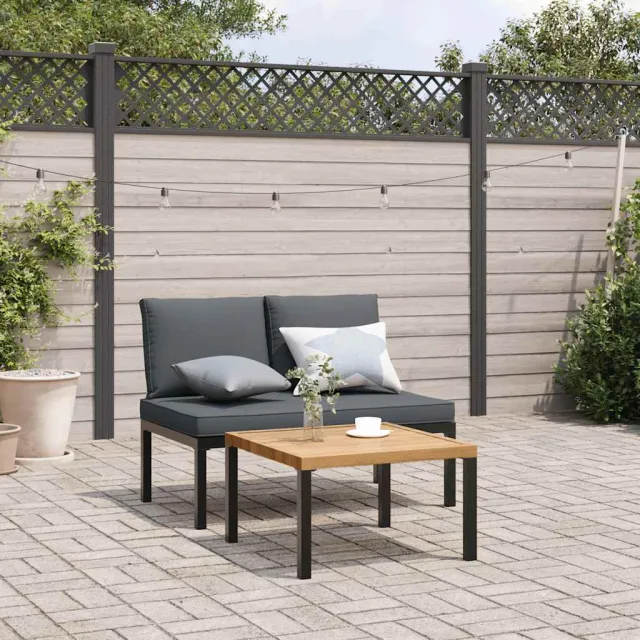 vidaXL 2-delige Loungeset met kussens aluminium zwart, foto 2