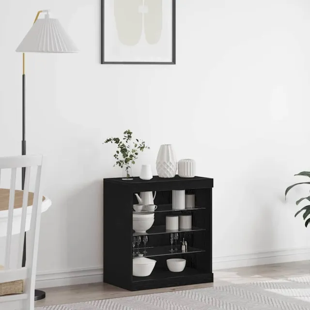 vidaXL LED Sideboard Zwart Eiken 60,5 x 37 x 67 cm Bewerkt hout