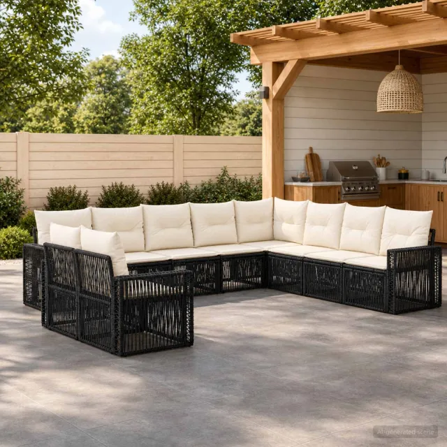 vidaXL Tuinbankenset 10 st 10-zits Zwart en Cream Wit poly rattan, foto 2