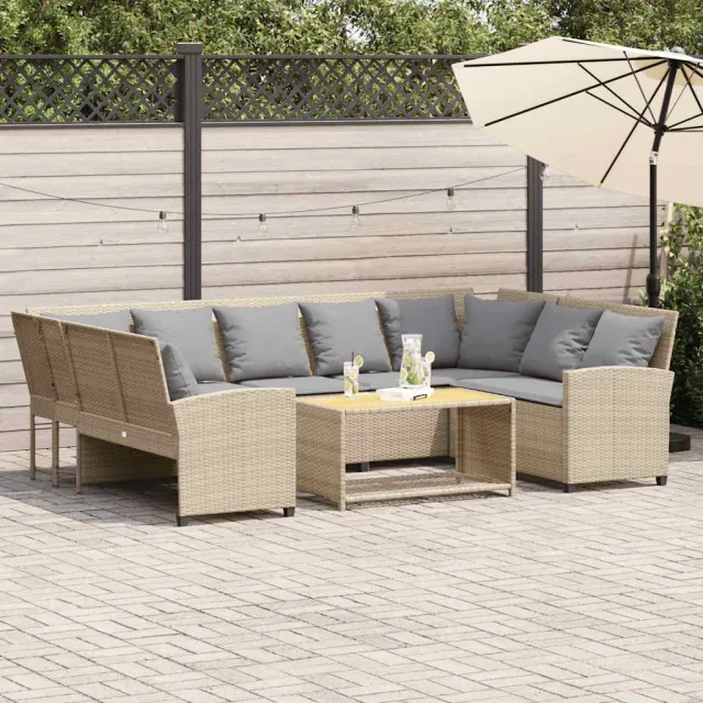 vidaXL Tuinbank met kussens poly rattan beige, foto 2