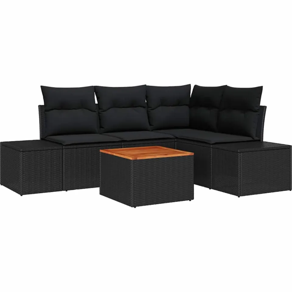 vidaXL Tuinbankenset 5 st Zwart poly rattan, foto 4