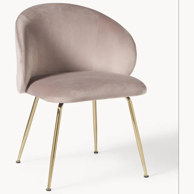 Westwing Collection Fluwelen stoelen Luisa, 2-delig Beige, Goudkleurig