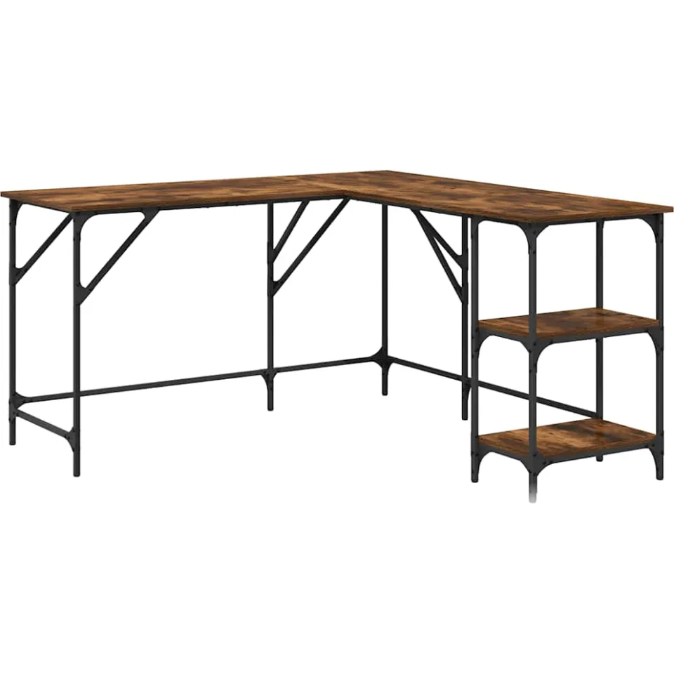 vidaXL Bureau 139x139x75 cm bewerkt hout gerookt eikenkleurig Bruin