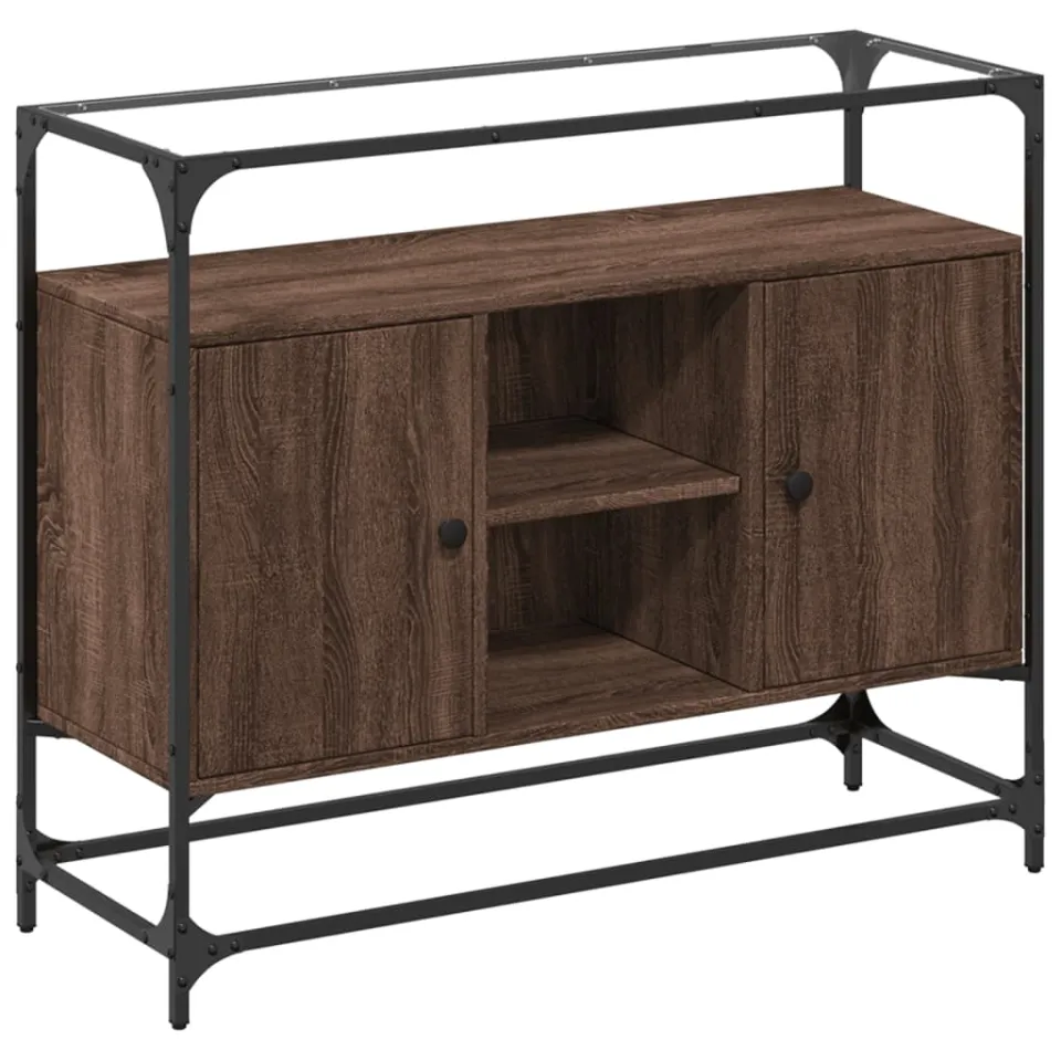vidaXL Dressoir met glazen blad 98x35x81 cm hout bruin eikenkleurig, foto 3