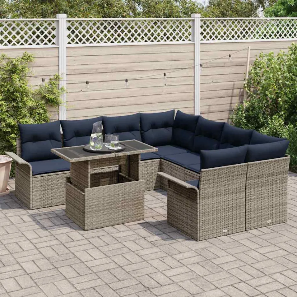 vidaXL Tuin Sofa Set 9 st Grijs poly rattan, foto 3