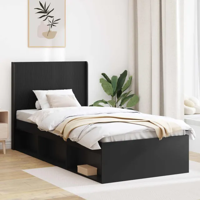vidaXL Bedframe met opbergruimte en hoofdbord Zwart 75 x 190 cm