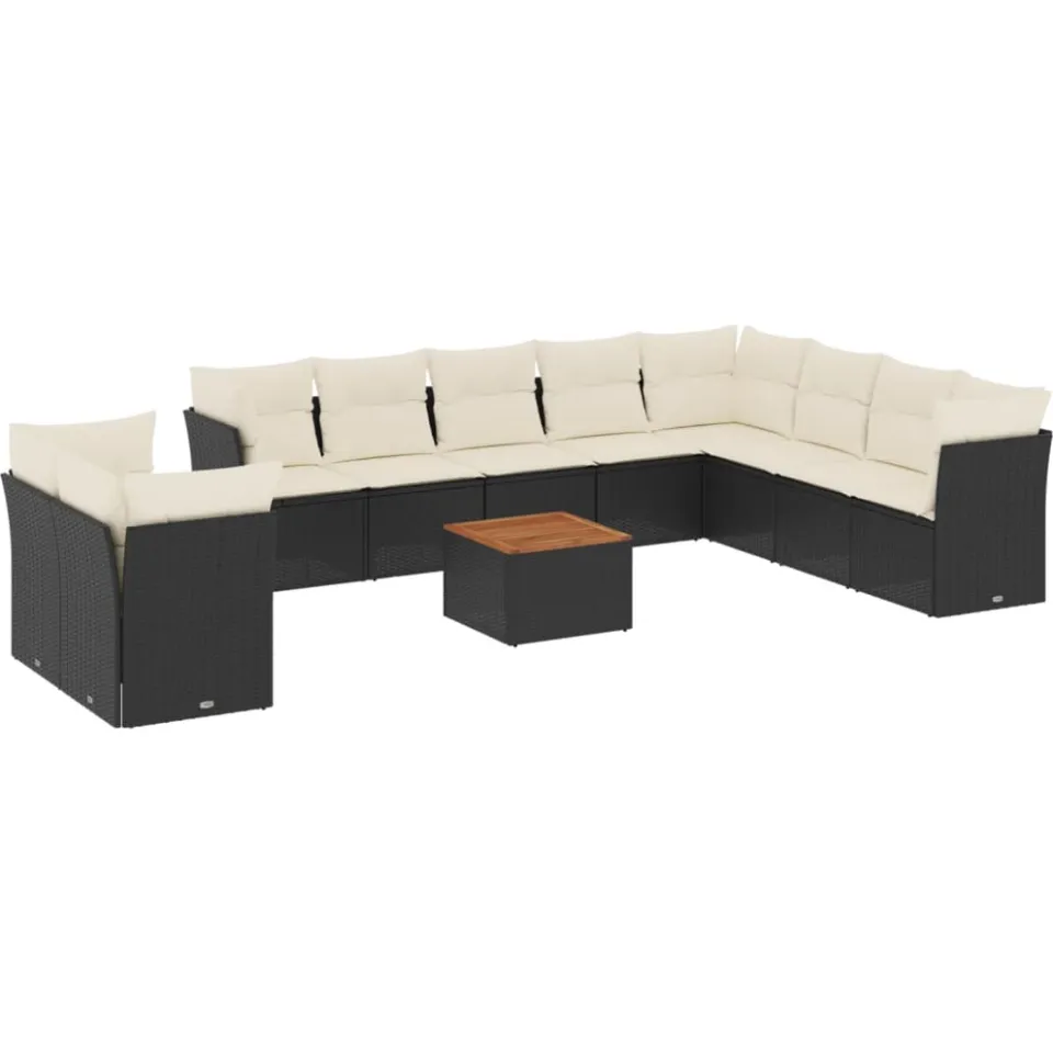 vidaXL 11-delige Loungeset met kussens poly rattan zwart