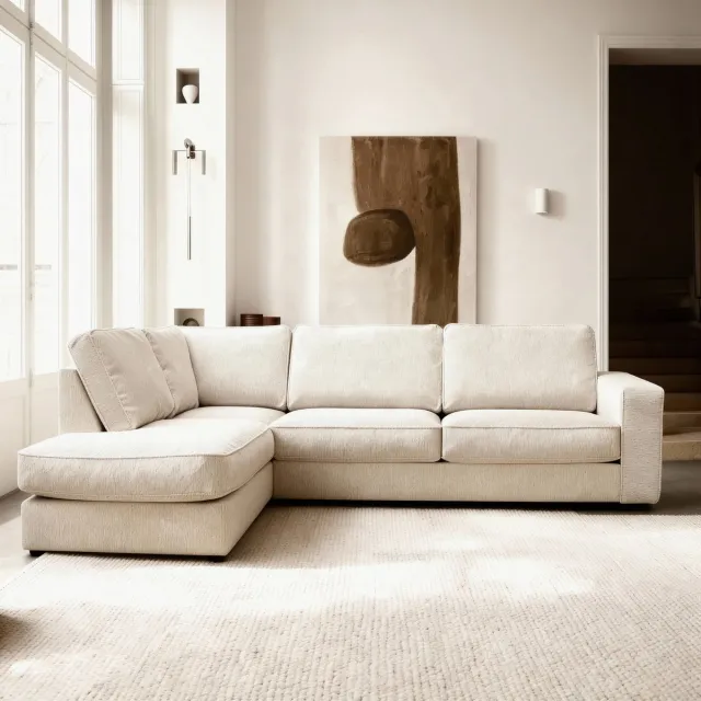 Giga Living Giga Meubel Hoekbank Easton Egon Naturel – Links – 3-Zits – Stof – 295x214x85 cm