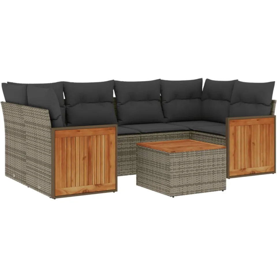 vidaXL 7-delige Loungeset met kussens poly rattan grijs, foto 3