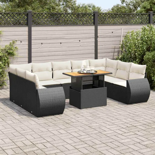 vidaXL 10-delige Loungeset met kussens poly rattan zwart, foto 2