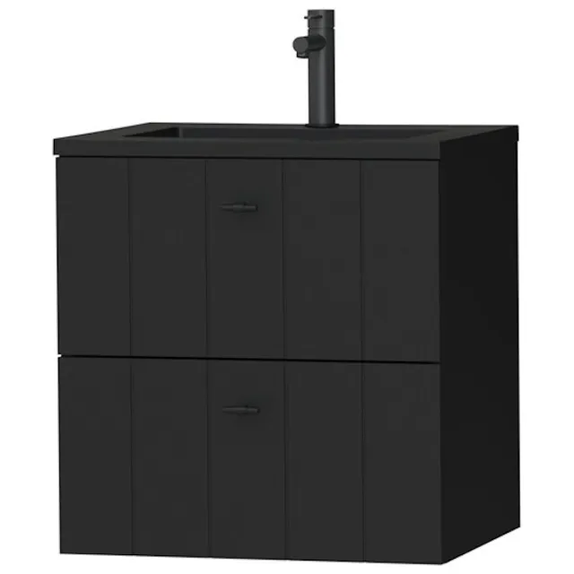Tiger Maryport Meubelset 60 cm met 2 lades Mat zwart incl Quadro wastafel Mat zwart - 1496008916