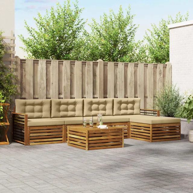 vidaXL Buiten bankenset 6 st 5-zits Natuurlijk en Beige
