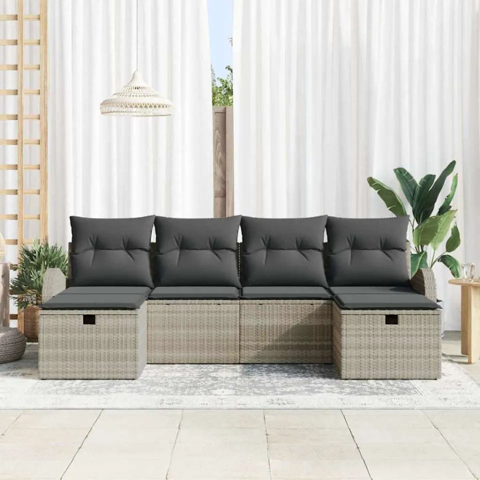 vidaXL Tuin Sofa Set 6 st Lichtgrijs poly rattan, foto 3