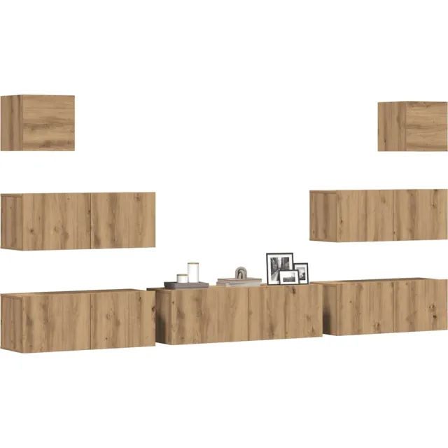vidaXL 7-delig Tv-meubelset wandmontage bewerkt hout artisanaal eiken Bruin