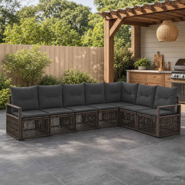 vidaXL Tuinbankenset 7 st 7-zits Grijs poly rattan, foto 2