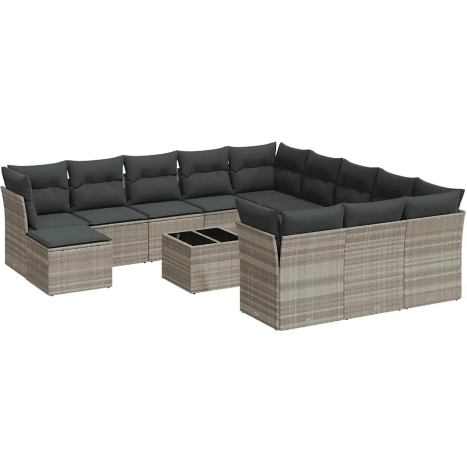 vidaXL 13-delige Loungeset met kussens poly rattan lichtgrijs