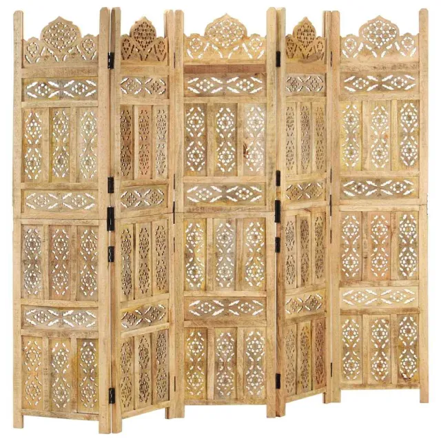 vidaXL Kamerscherm 5 panelen handgesneden 200x165 cm massief mangohout Bruin