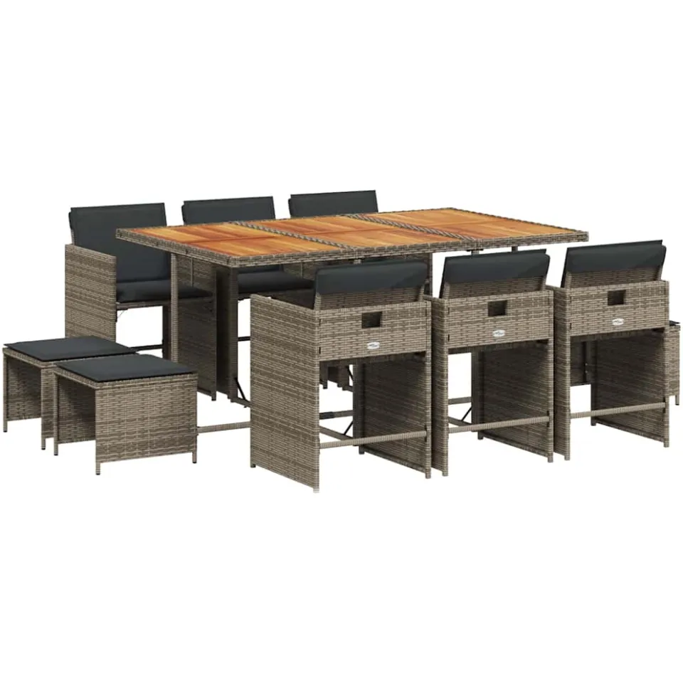 vidaXL 11-delige Tuinset met kussens poly rattan grijs, foto 3