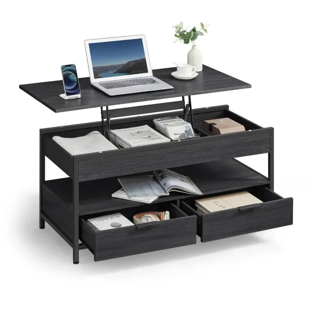 Archi Salontafel Verstelbaar Tafelblad - Bijzettafel - Met Opbergruimte - Industrieel Design - 100x50x48-63 cm - Zwart