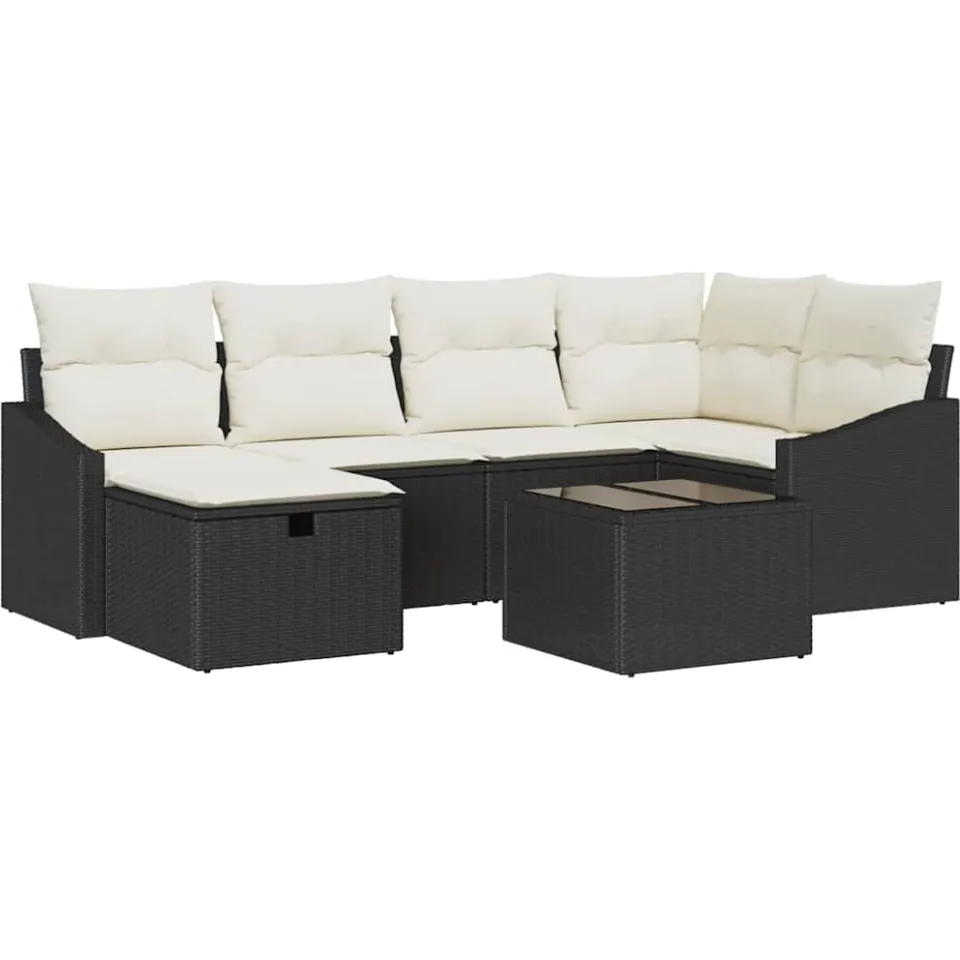 vidaXL Ensemble de Canapé de Jardin 7 st Zwart en Crème