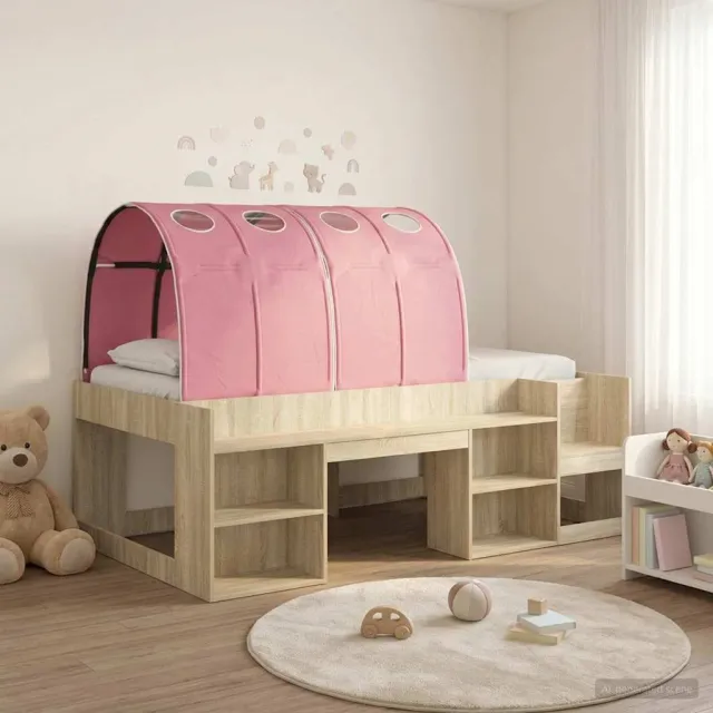 vidaXL Bedframe met tunnel 3 st Sonoma eiken en roze Bewerkt hout Bruin