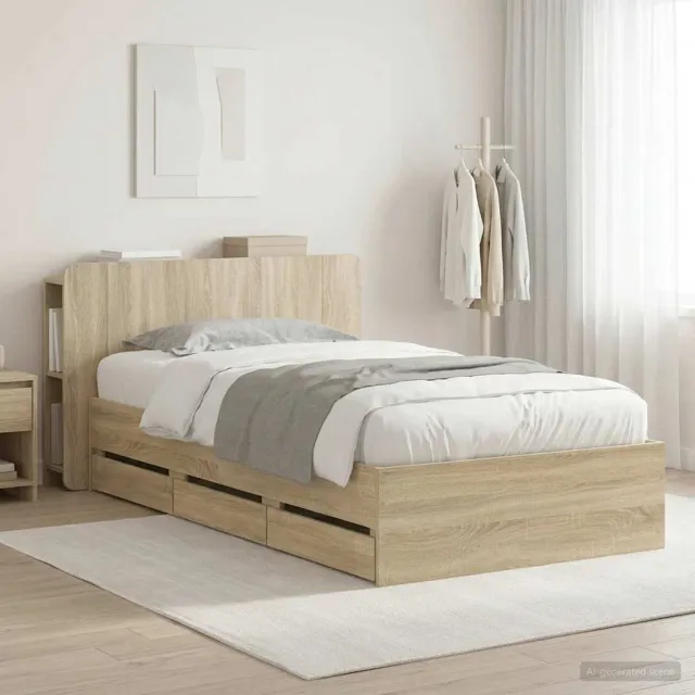 vidaXL Bedframe met opbergruimte en hoofdbord Sonoma Eiken 80 x 200 cm Bruin