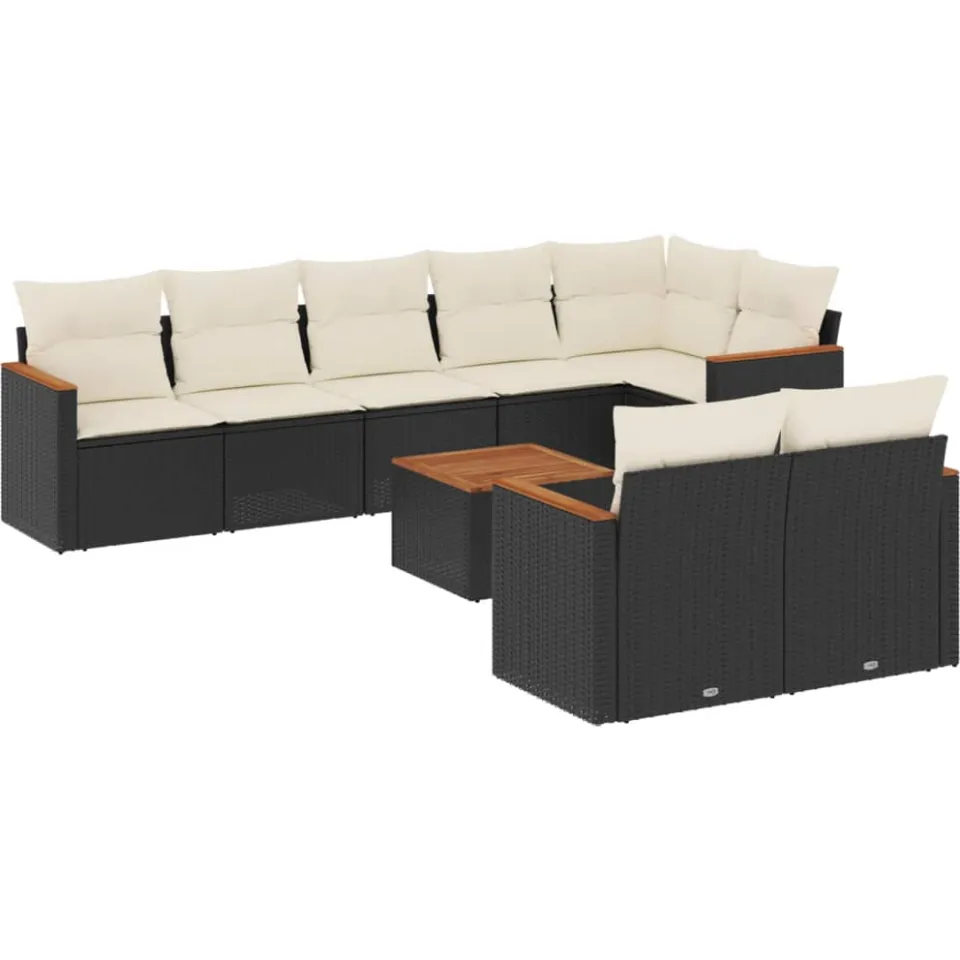 vidaXL 9-delige Loungeset met kussens poly rattan zwart