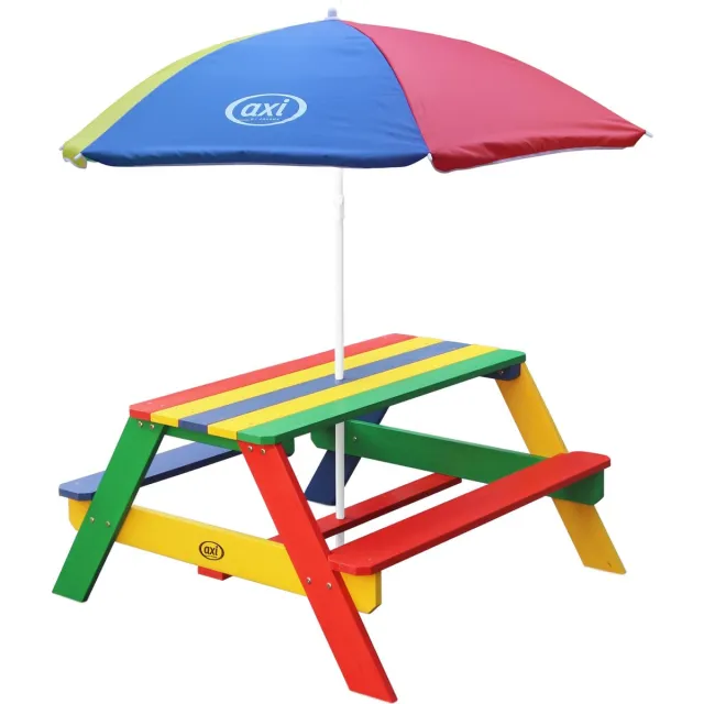 Axi Nick Picknicktafel met Parasol in Regenboog kleuren - Picknick tafel voor kinderen van FSC hout Rood