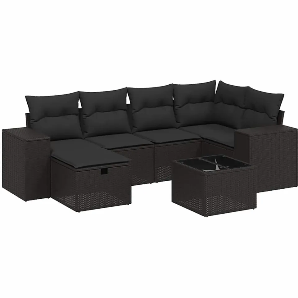 vidaXL 7-delige Loungeset met kussens poly rattan zwart