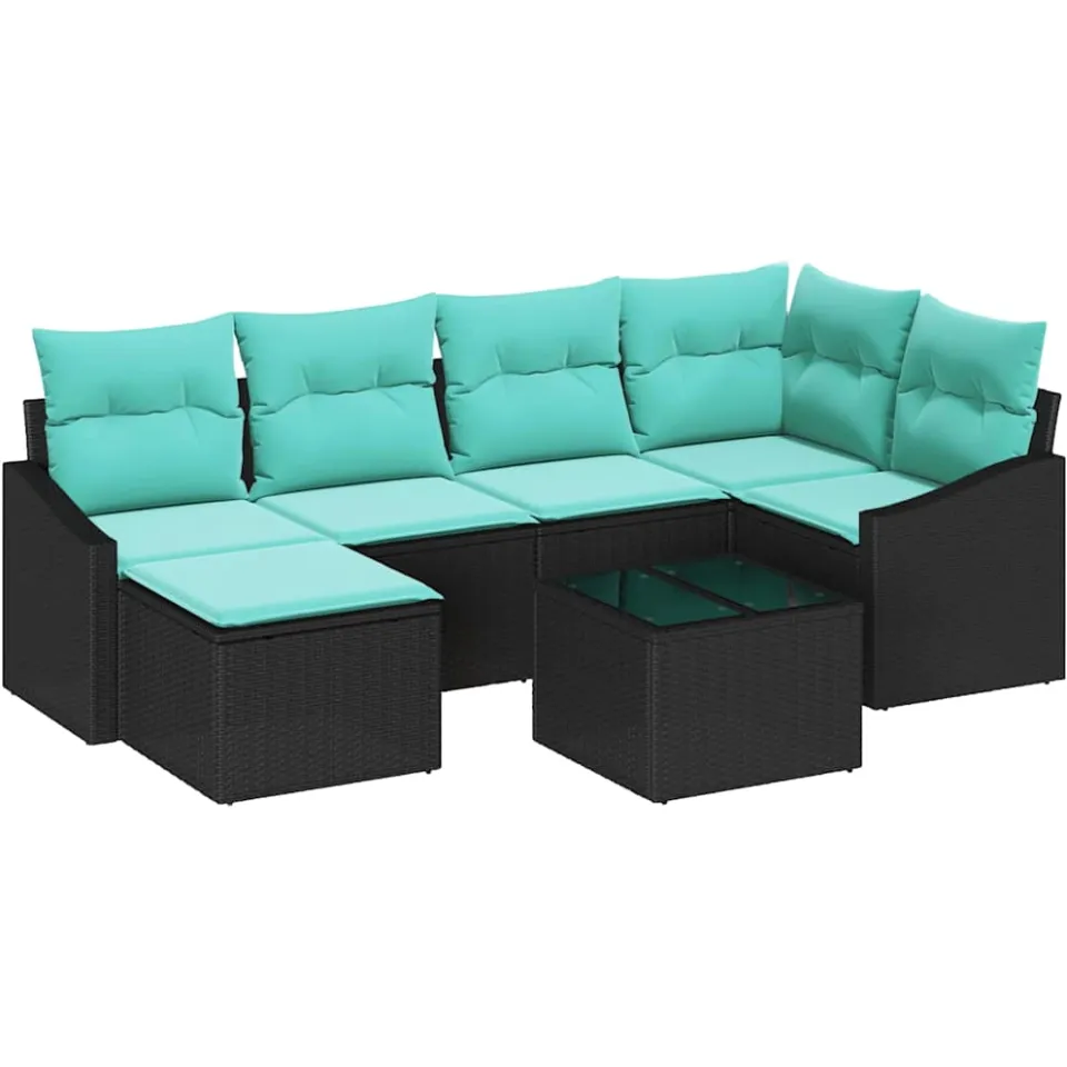 vidaXL Bankstel 7 st Zwart poly rattan