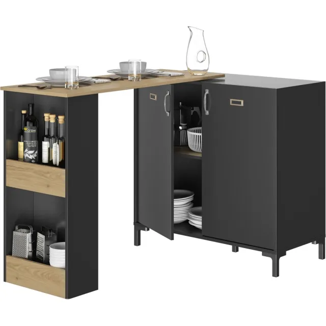 Diagone multifunctionele keukentafel barhoogte 94cm MANCHESTER zwart