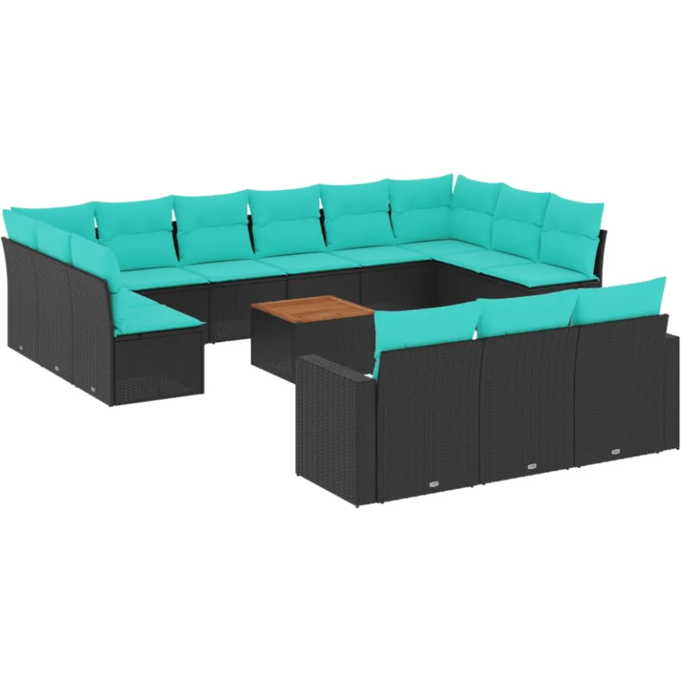 vidaXL 14-delige Loungeset met kussens poly rattan zwart, foto 3