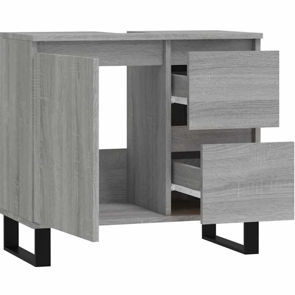vidaXL Badkamerkast 65x33x60 cm bewerkt hout grijs sonoma eikenkleurig, foto 4