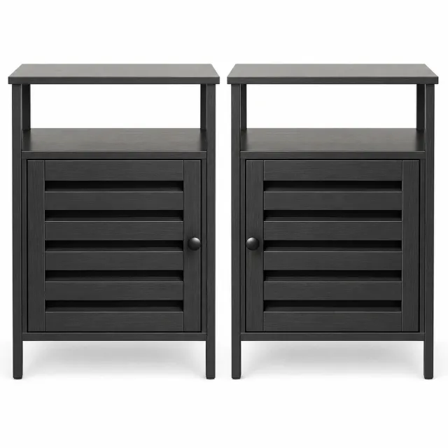 Goliving Nachtkastje Set van 2 - 40 x 40 x 60 cm - Opbergkastje met Deur en Planken - Hout - Industrieel - Bijzettafel Modern - Zwart Zwart, 2 stuks
