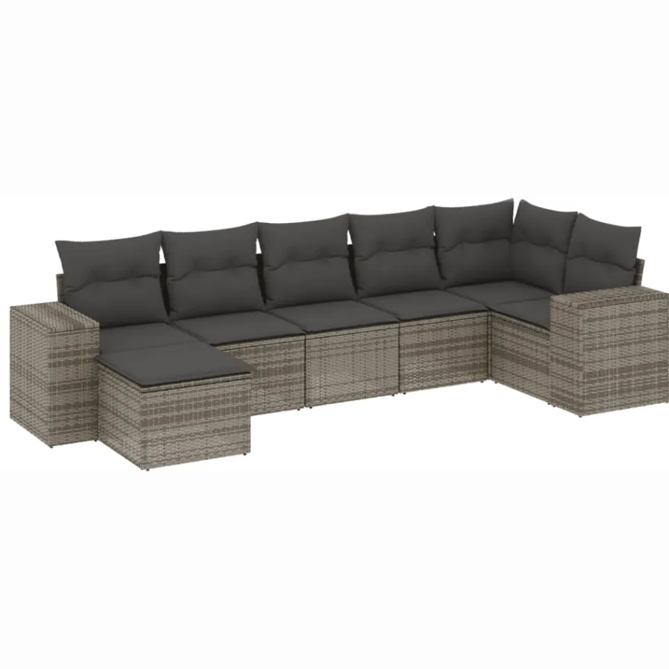 vidaXL 7-delige Loungeset met kussens poly rattan grijs, foto 3