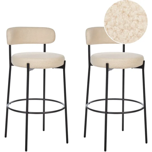 Beliani ALLISON - Barkruk set van 2 - Lichtbeige - Bouclé