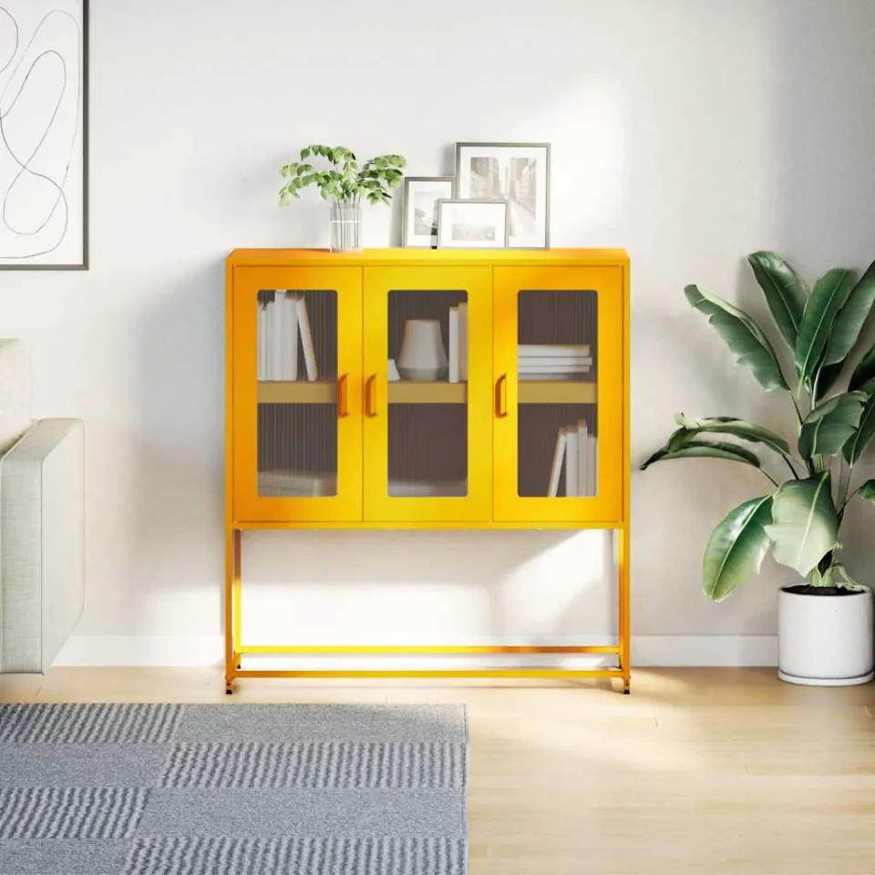 vidaXL Dressoir 100,5x39x107 cm koudgewalst staal mosterdgeel, foto 2