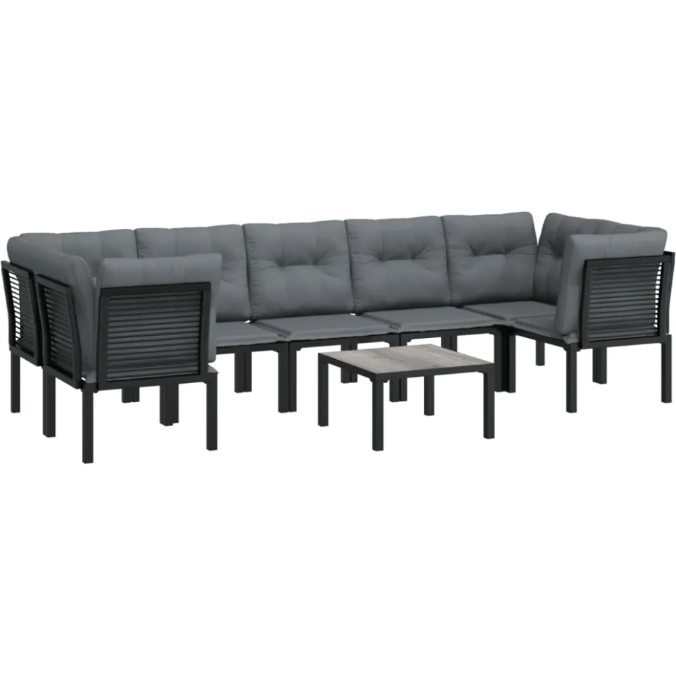 vidaXL 8-delige Loungeset poly rattan zwart en grijs