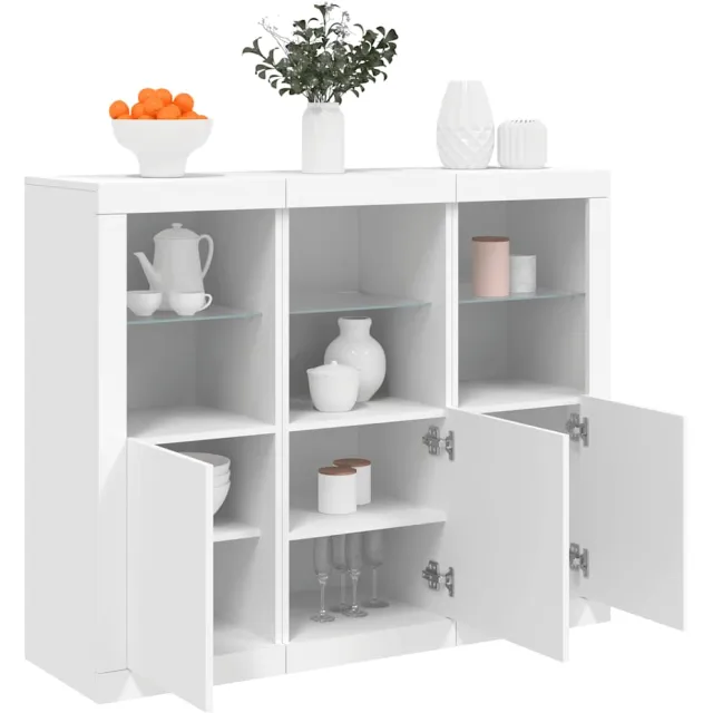 vidaXL Dressoirs met LED-verlichting 3 st bewerkt hout wit