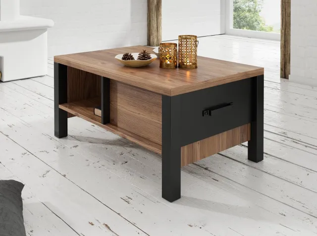 MEUBELLA Salontafel Olivia - Zwart - Eiken - 90 cm Bruin|Zwart
