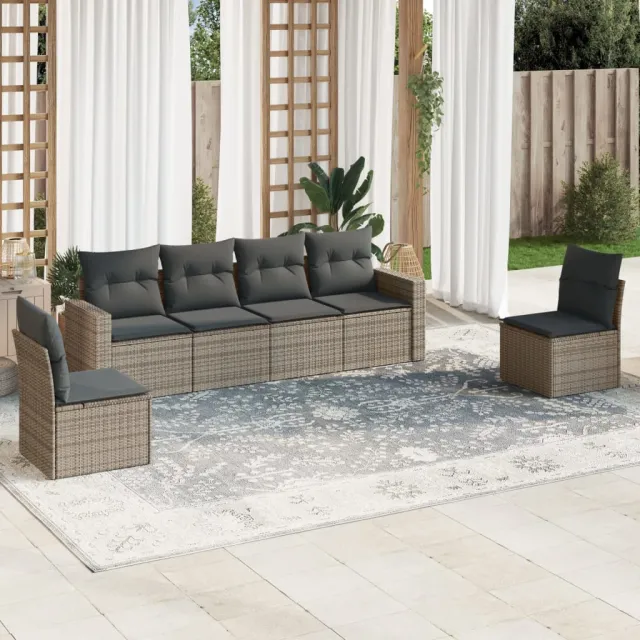 vidaXL 6-delige Loungeset met kussens poly rattan grijs, foto 2