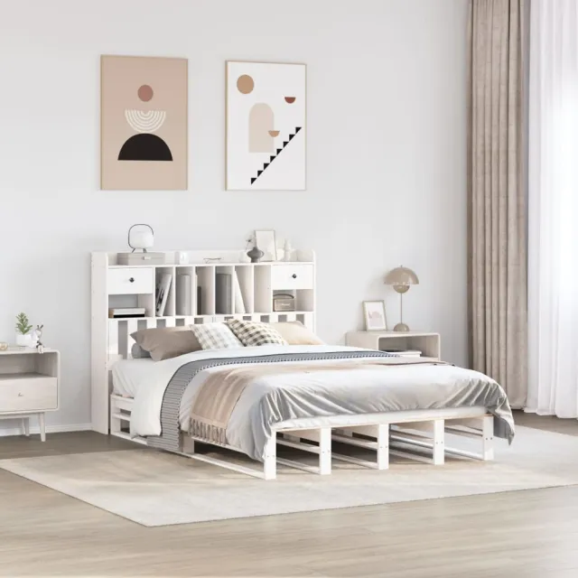 vidaXL Bed met boekenkast zonder matras grenenhout wit 150x200 cm