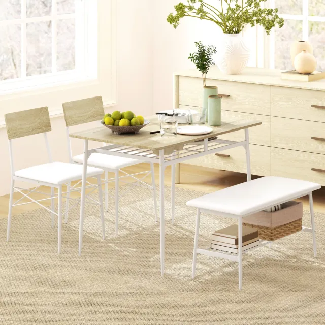 CHICFURN Eettafelset - 4 personen - opbergrekken - 4-delige set - eiken