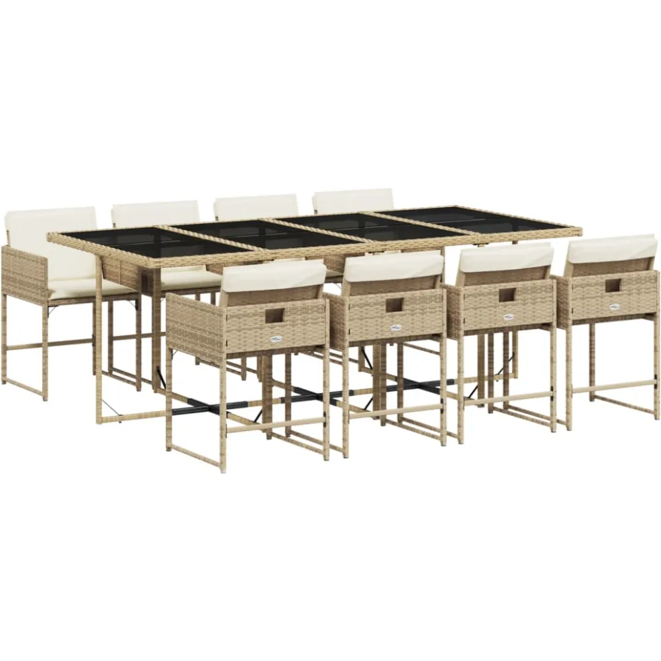 vidaXL 9-delige Tuinset met kussens poly rattan beige