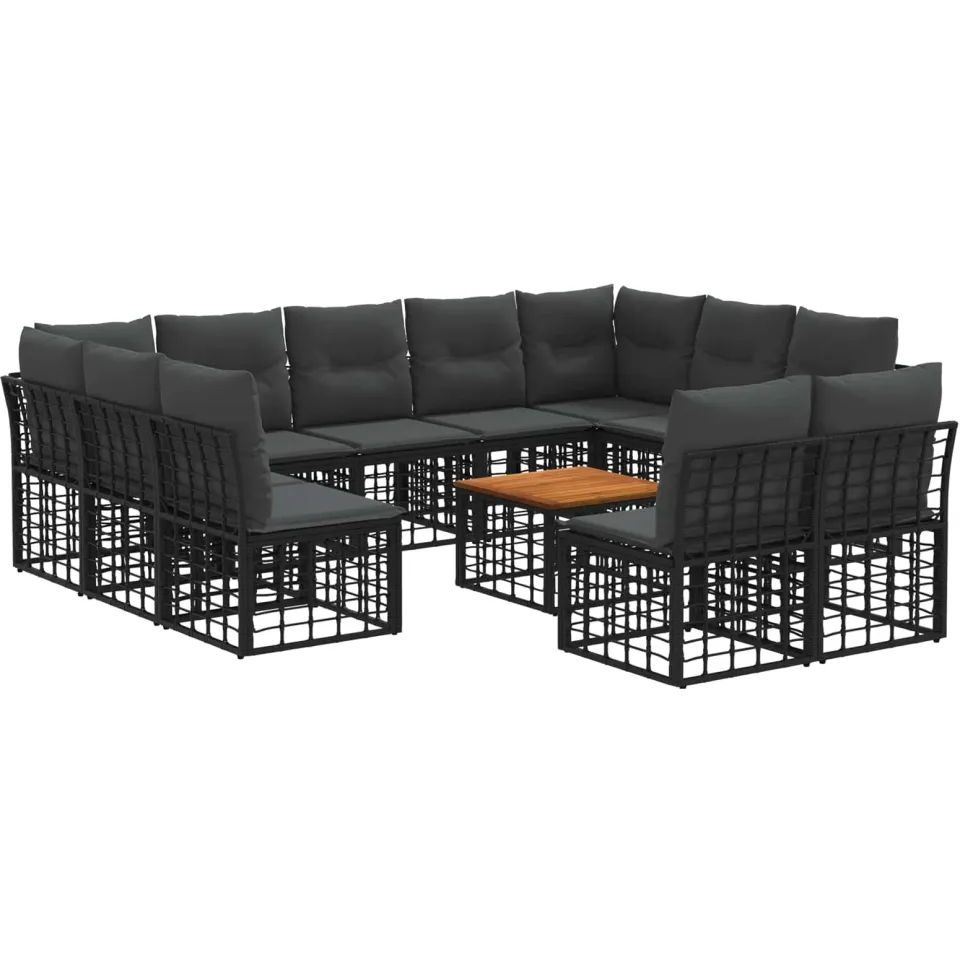 vidaXL Buiten bankenset 12 st 11-zits Zwart en Donkergrijs Polyester, foto 3