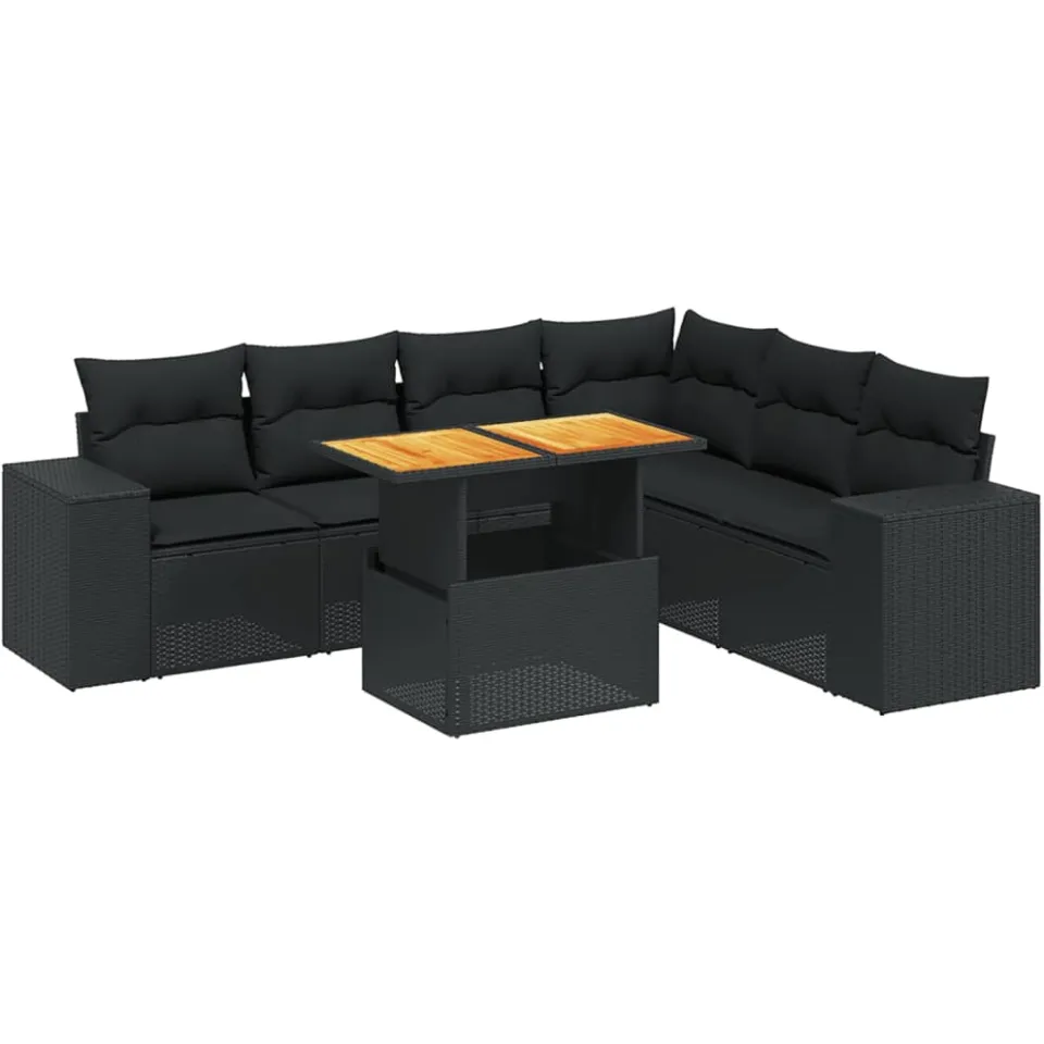 vidaXL 7-delige Loungeset met kussens poly rattan zwart