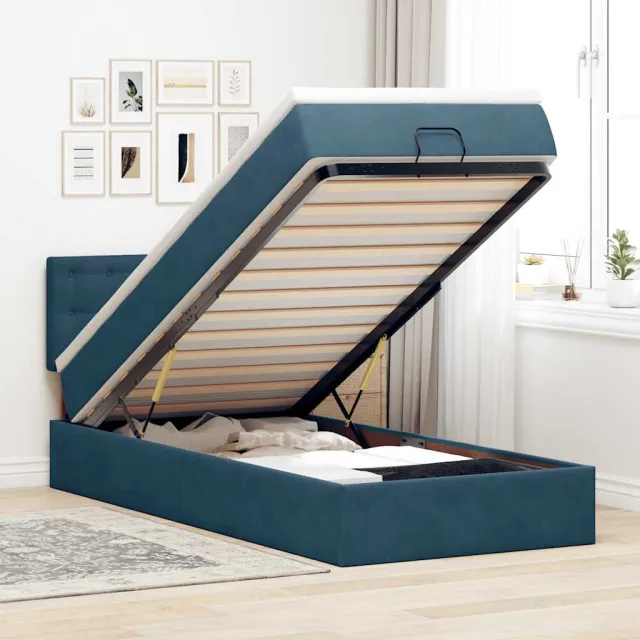 vidaXL Ottoman bed met matras 90x200cm fluweel donkerblauw blauw
