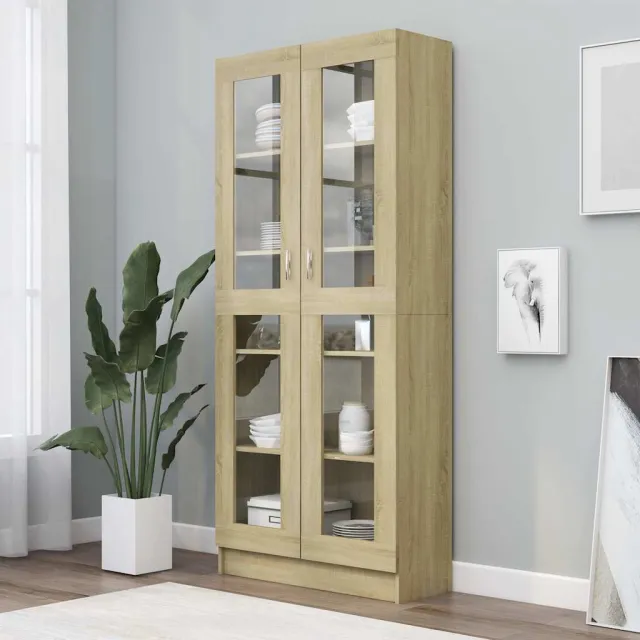 vidaXL Vitrinekast 82,5x30,5x185 cm bewerkt hout sonoma eikenkleurig, foto 2